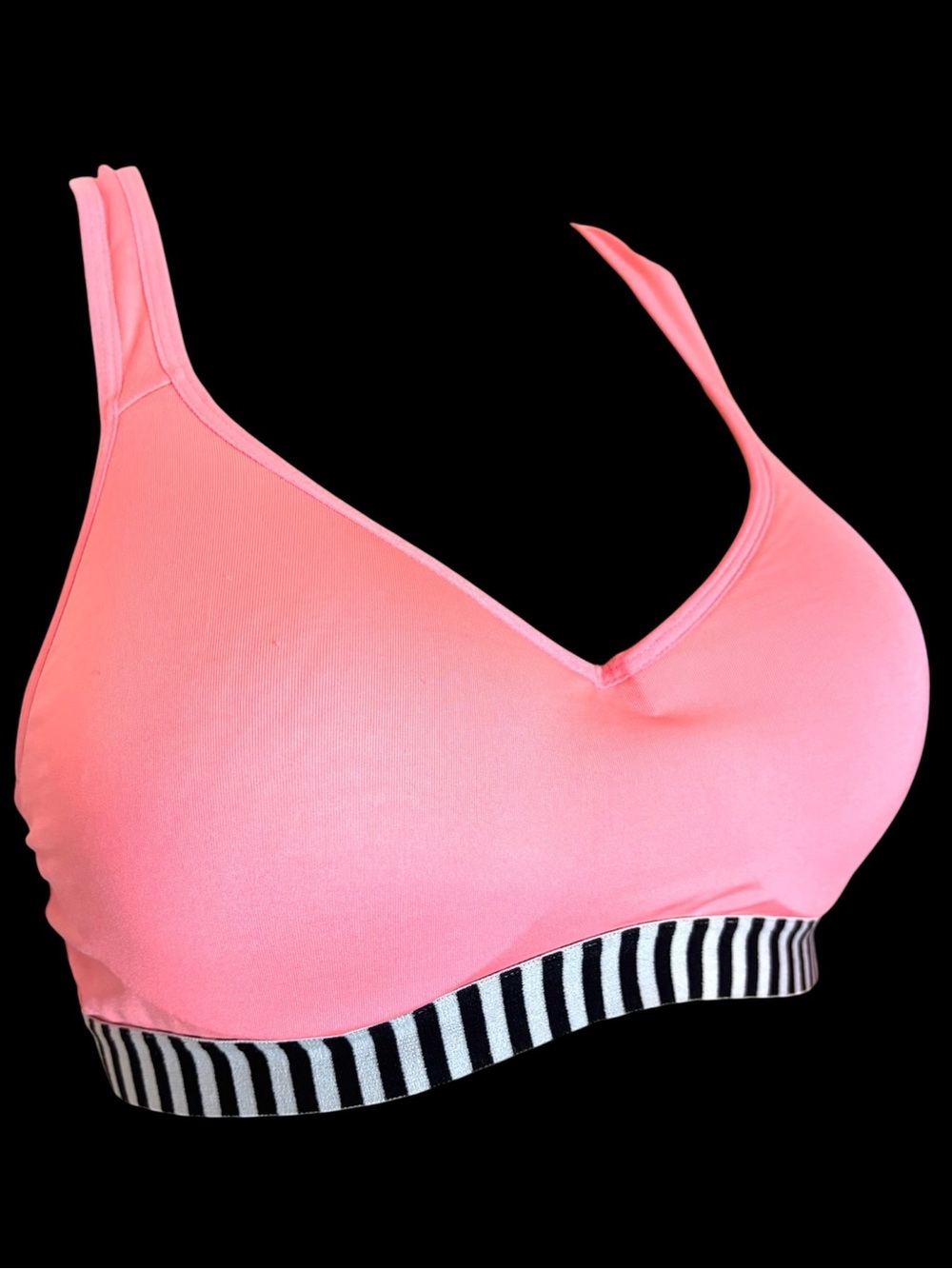 SO Pink V-Neck Sports Bralette with Striped Band